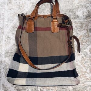 Burberry Classic Tottenham Plaid Canvas Nova Check Leather Handbag